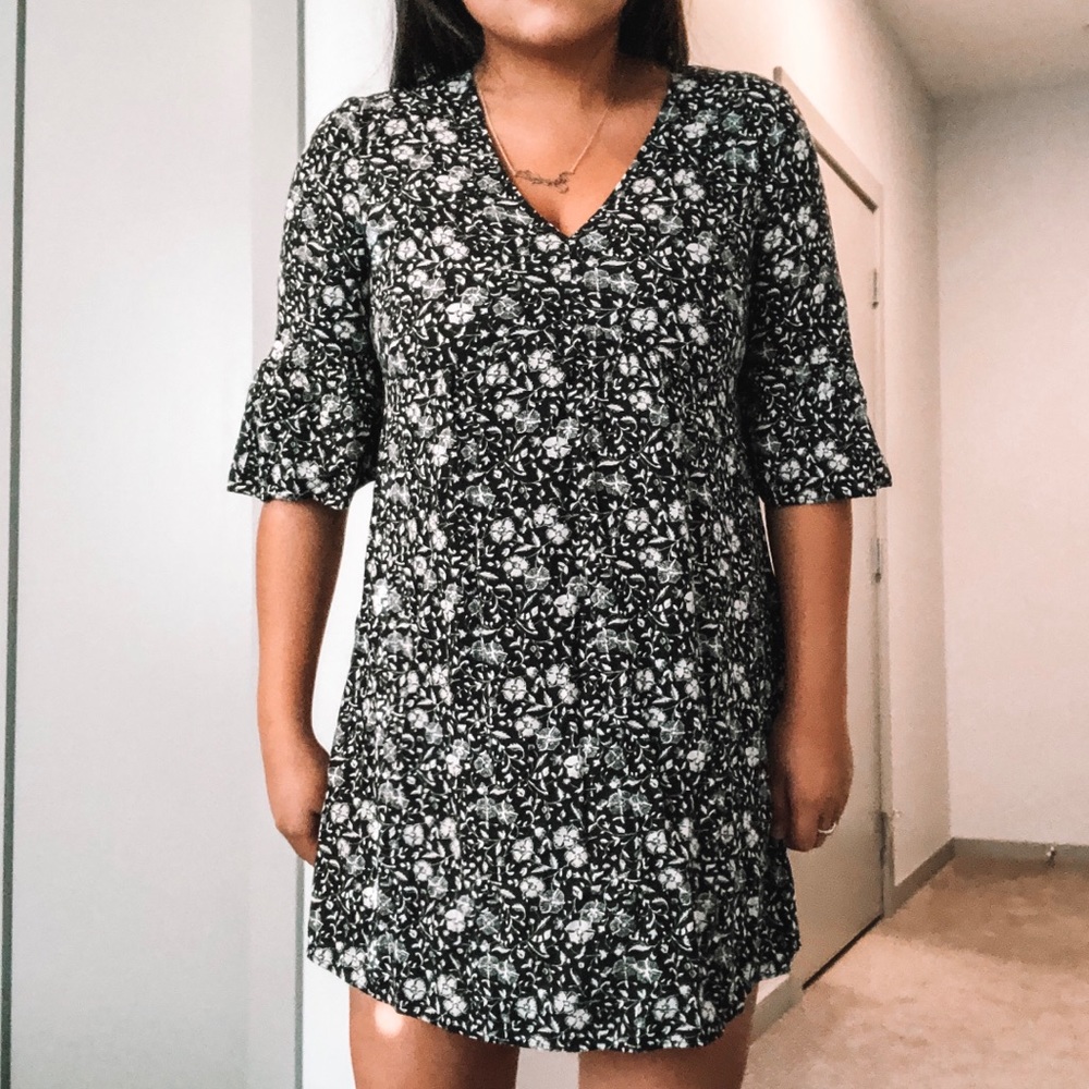 black & white floral print dress